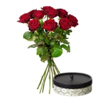 Skicka romantiska blommor och choklad med blommogram